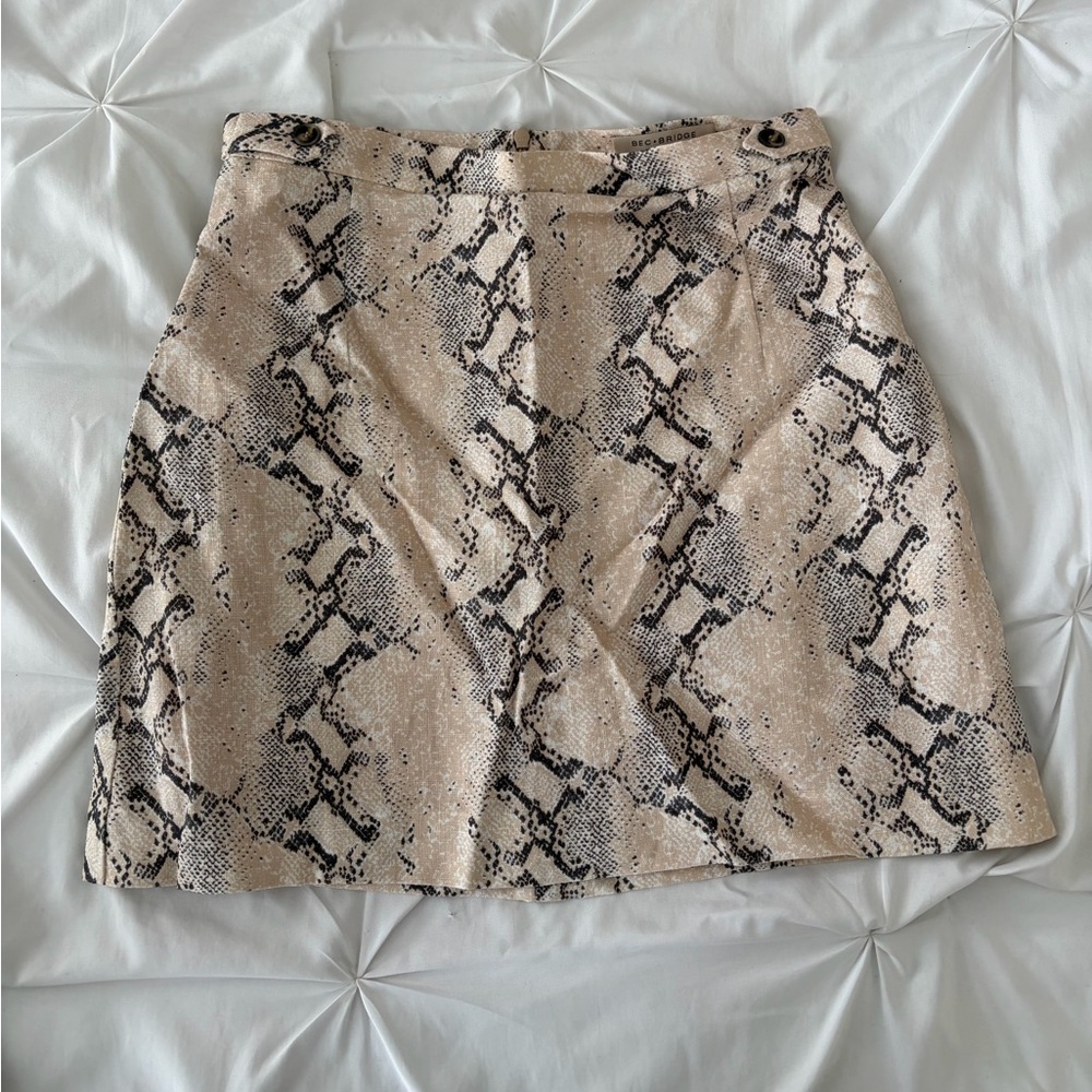 bec + bridge Beige and Black Snake Print Mini Skirt
